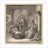 Woman next to a cradle with a baby by Cornelis van der Sys II