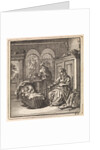 Woman next to a cradle with a baby by Cornelis van der Sys II