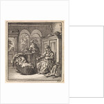 Woman next to a cradle with a baby by Cornelis van der Sys II