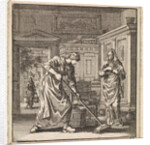 Female scrubs the floor with a scrubbing brush by Pieter Arentsz & Cornelis van der Sys II