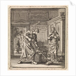 Female scrubs the floor with a scrubbing brush by Pieter Arentsz & Cornelis van der Sys II