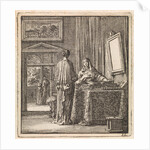 In addition to a mirror where a woman looks at another woman reading the Bible by Pieter Arentsz & Cornelis van der Sys II