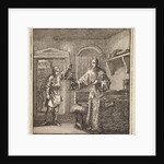 Man places a burning candle in the candlestick by Cornelis van der Sys II