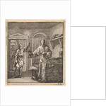 Man places a burning candle in the candlestick by Cornelis van der Sys II