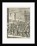 Procession of the shoemaker guild at Aleppo, preceded by a group of guys with paper pointed hats by Jan Luyken