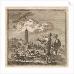 Two men watching a church tower by Pieter Arentsz & Cornelis van der Sys II