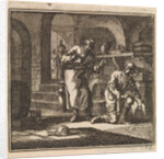 In a basement two men are looking at the trail of a snail by Pieter Arentsz & Cornelis van der Sys II