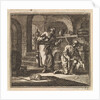 In a basement two men are looking at the trail of a snail by Pieter Arentsz & Cornelis van der Sys II