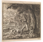 Lumberjack is working to cut down a tree by Pieter Arentsz & Cornelis van der Sys II