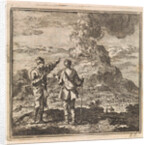 Two hikers looking at the smoking Etna, Italy by Pieter Arentsz & Cornelis van der Sys II