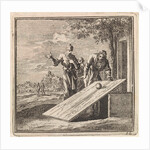 Two men let a ball roll down over a plank of wood by Pieter Arentsz & Cornelis van der Sys II