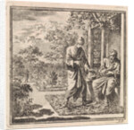 Two men in a garden with a gazebo by Pieter Arentsz & Cornelis van der Sys II