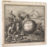 Two men enjoy food and drink while Satan is watching from behind the globe by Pieter Arentsz & Cornelis van der Sys II