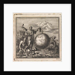 Two men enjoy food and drink while Satan is watching from behind the globe by Pieter Arentsz & Cornelis van der Sys II