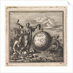 Two men enjoy food and drink while Satan is watching from behind the globe by Pieter Arentsz & Cornelis van der Sys II