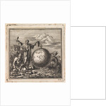 Two men enjoy food and drink while Satan is watching from behind the globe by Pieter Arentsz & Cornelis van der Sys II