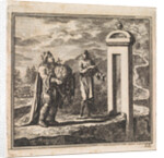 To pass through the narrow gate that leads to the narrow road, the man carrying the globe is too wide by Pieter Arentsz & Cornelis van der Sys II