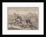 Two Abyssinian nobles being devoured by lions on the field that they ruined during their hunting by Frantz Martin Hertzen