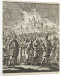 Israelites leave Jerusalem, which is burning by Barent Visscher