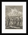 Israelites leave Jerusalem, which is burning by Barent Visscher