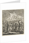 Israelites leave Jerusalem, which is burning by Barent Visscher