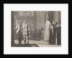 Young man pointing to a priest at the altar by Christoph Weigel