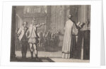 Young man pointing to a priest at the altar by Christoph Weigel