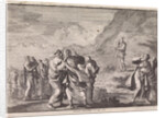 Moses received the law tables and displays them to the people by Pieter Mortier