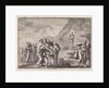 Moses received the law tables and displays them to the people by Pieter Mortier