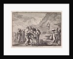 Moses received the law tables and displays them to the people by Pieter Mortier