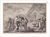 Moses received the law tables and displays them to the people by Pieter Mortier