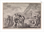 Moses received the law tables and displays them to the people by Pieter Mortier