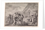Moses received the law tables and displays them to the people by Pieter Mortier