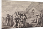 Moses received the law tables and displays them to the people by Pieter Mortier
