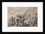Moses received the law tables and displays them to the people by Pieter Mortier