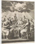 Eight men singing around a table by Jacobus van Hardenberg