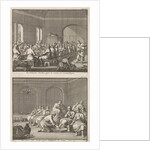 Saint Basil serves a meal to the poor and Christ washing the feet of Peter by Barent Visscher