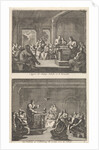 Early Christian community listening to a reading from the Bible and Early Christian community listens to a sermon by Jacobus van Hardenberg