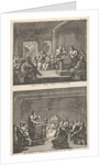 Early Christian community listening to a reading from the Bible and Early Christian community listens to a sermon by Jacobus van Hardenberg