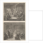 Early Christian community listening to a reading from the Bible and Early Christian community listens to a sermon by Jacobus van Hardenberg