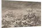 On the Vistula in Warsaw Poland two ships with clergy and pilgrims become shipwrecked in a whirlwind by Pieter van der Aa I