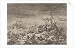 On the Vistula in Warsaw Poland two ships with clergy and pilgrims become shipwrecked in a whirlwind by Pieter van der Aa I