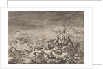 On the Vistula in Warsaw Poland two ships with clergy and pilgrims become shipwrecked in a whirlwind by Pieter van der Aa I