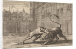 Battle in London between a dog and a lion by Pieter van der Aa I