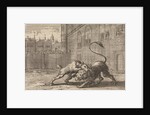 Battle in London between a dog and a lion by Pieter van der Aa I