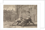 Battle in London between a dog and a lion by Pieter van der Aa I