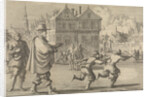 Boy offends the Mayor of Strasbourg by stealing the stick from his clerk by Pieter van der Aa I