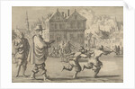 Boy offends the Mayor of Strasbourg by stealing the stick from his clerk by Pieter van der Aa I