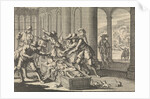 Servants of the Duke of Aumale attempt to shoo away the rats in his coffin by Pieter van der Aa I