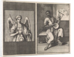 Angel with sword, Moor plays five stringed instrument by Jan Luyken